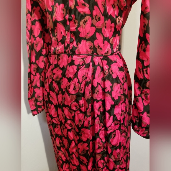 MAGGY LONDON BY JEANNENE BOOHER VINTAGE SILK RED BLACK FLORAL FAUX WRAP DRESS 12 - Picture 5 of 10